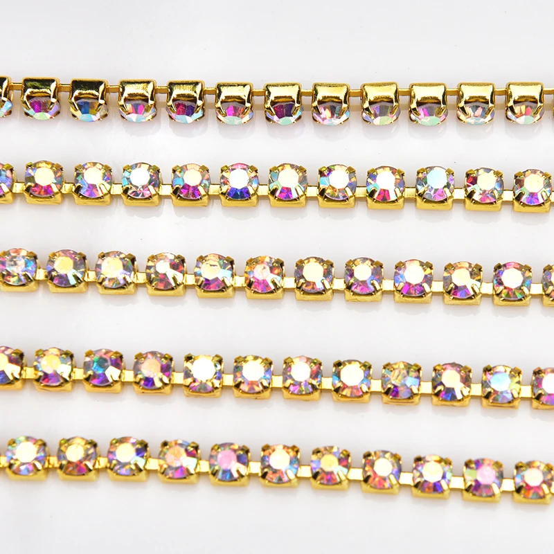 10yards//roll Clear Crystal SS6//12 Silver//gold Rhinestone Close Chain Cup Trims