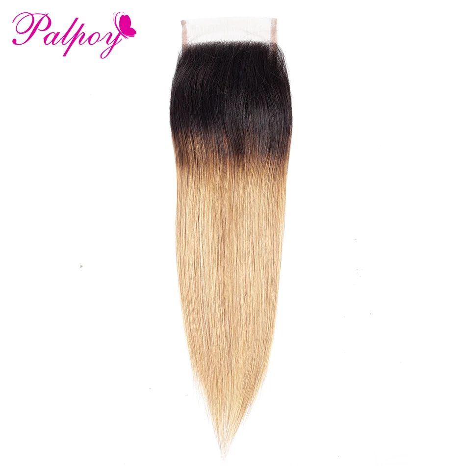 

PALPOY Pre-Colored Brazilian Straight #1B/27 Color Closure Non Remy 100% Human Hair Free/Middle/Three Part Lace Closures