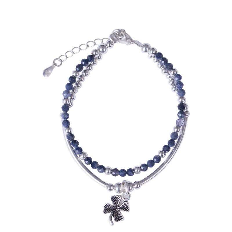 

Lapis Fine Jewelry Bracelet Real 100% 925 Sterling Silver Clover Double Layer Bracelet For Women Gem Stone Elegance Bracelet