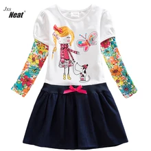 Платье для девочек изящная хлопковая одежда для девочек с круглым вырезом и воротником платье принцессы с цветочным рисунком платье с длинными рукавами для девочек LH5926