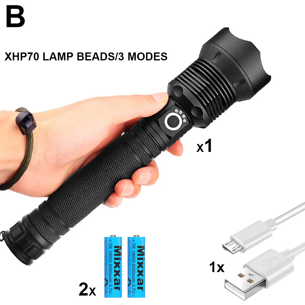 Дропшиппинг светодиодный тактический фонарь XHP70.2 супер яркий водонепроницаемый масштабируемый фонарь 3 режима Кемпинг Открытый USB лампа Lanterna - Испускаемый цвет: 2 Batteries