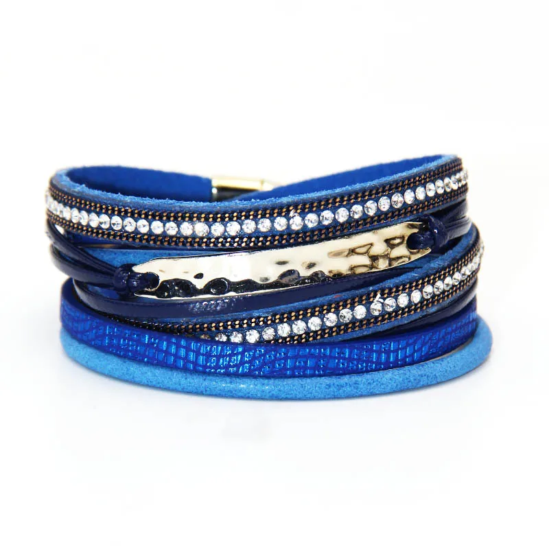 ZG браслет из цинкового сплава, роскошный эксклюзивный дизайн, натуральная кожа, массивные браслеты для женщин с магнитной застежкой, ювелирные изделия - Окраска металла: blue
