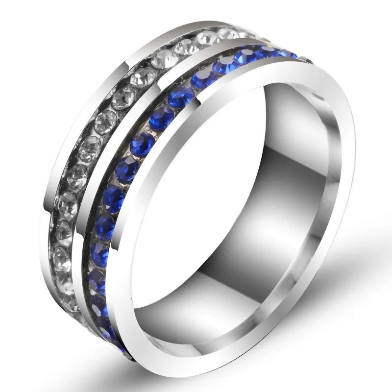 QianBei кольцо из нержавеющей стали 316L Группа 2 ряда CZ инкрустация кубического циркония кристалл для женщин свадебный выпуск коктейлей класс рождественский подарок