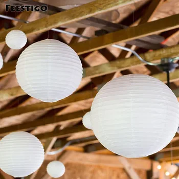 

12Pcs(10-40cm) White Chinese Paper Round Lanterns Boho Bridal Wedding Hanging Dcorations Anniversary Celebration Party DIY Kits