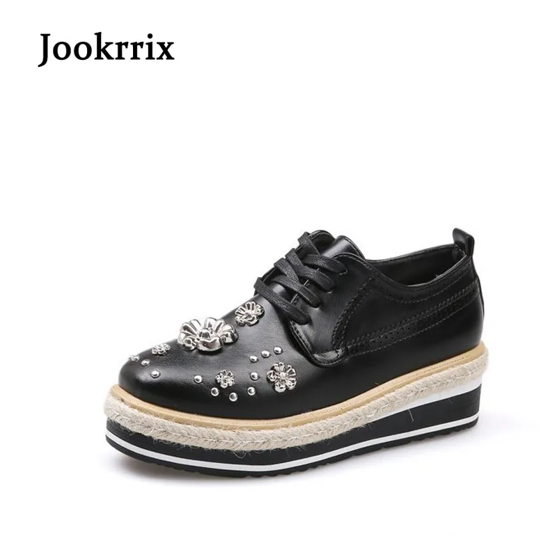 

Jookrrix Spring Women Fashion Platform Shoes Women Increased within for Lady Brand Casual White Shoes Flowers All Match Lace Up