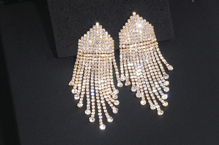Сверкающая Серебряная Длинная кисточка из горного хрусталя серьги для женщин модные свадебные ювелирные кристаллы висячие серьги WX204