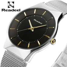 Banda de Malla de Acero Inoxidable Relojes de los hombres Dial Analógico Reloj de pulsera de Cuarzo Ultra Delgado Reloj De Lujo de Los Hombres reloj masculino reloj hombre