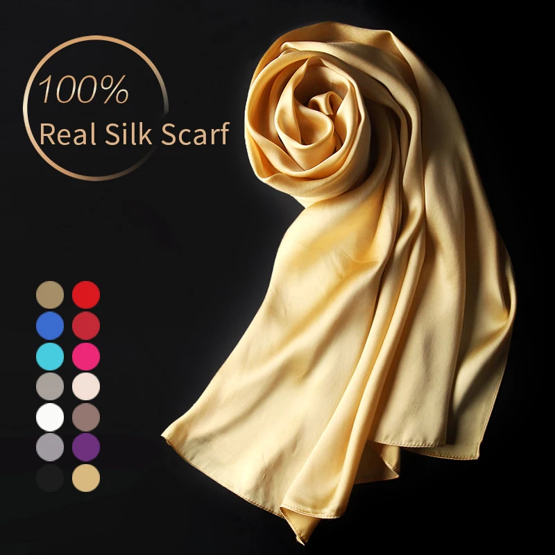 

100% Real Silk Scarf Women Luxury 2021 Natural Hangzhou Silk Shawl Wrap for Ladies Solid Foulard Femme Scarf Silk Neckerchief