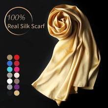 Натуральный шелк роскошный женский шарф натуральный шелк из Ханчжоу шаль, Обёрточная бумага для дам сплошной Платки Женский шарф Шелковый платок