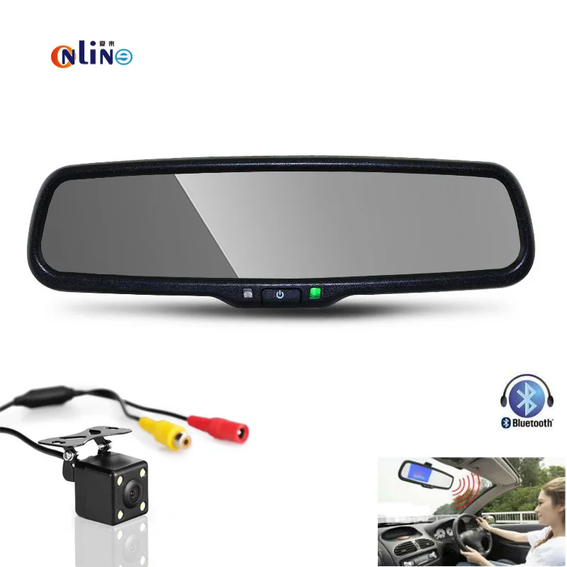 

4.3" Special Bracket Rearview Mirror Car Monitor With Bluetooth Speaker Music Car Kit + CCD Rear View Camera Parking Assistance