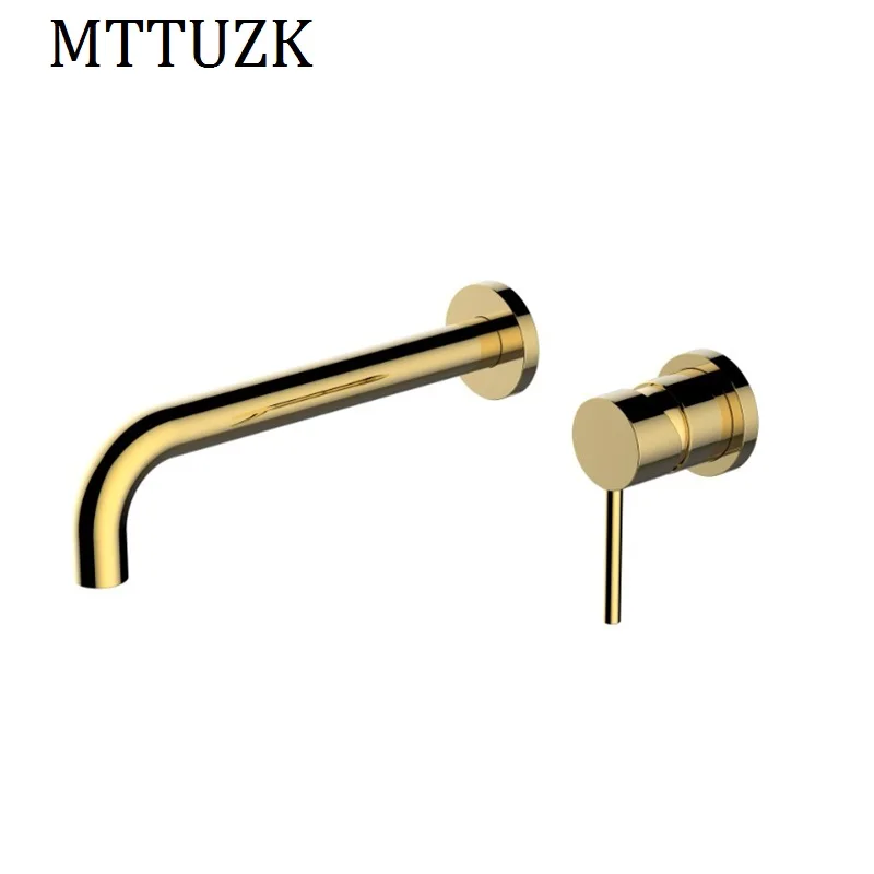 MTTUZK матовый золотой Темный в стену смеситель для раковины полностью медный