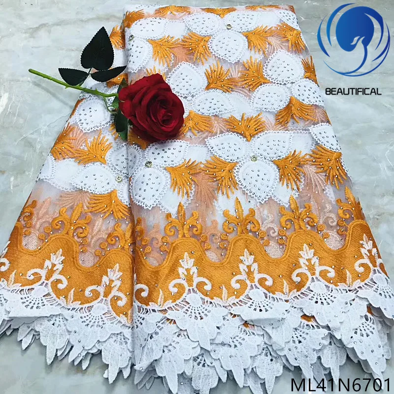 

Beautifical french net laces dress 2019 high quality lace fabrics with rhinestones guipure laces fabric 5yards/lot ML41N67