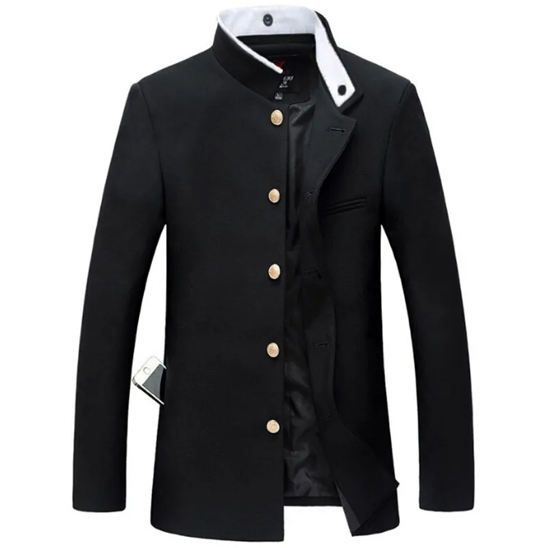 Новинка, Мужская черная тонкая туника, однобортный пиджак, японская школьная форма, пальто для колледжа - Цвет: Черный