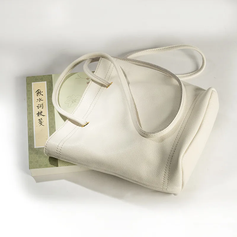 Высокое качество, натуральная кожа, сумка-мешок для женщин, ручная работа, натуральная кожа, Женская белая сумка на плечо, первый слой, коровья кожа, сумка - Цвет: White