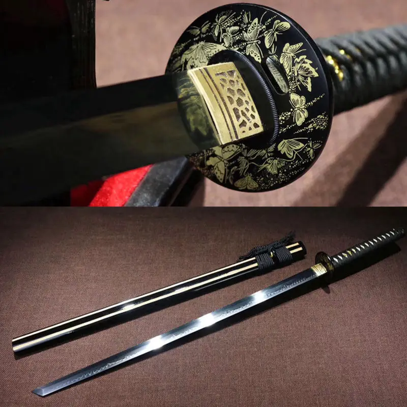 Nice Iron Fitting Fighting Knife Full Tang T10Steel Clay Tempered Blade Razor Sharp Ninja Straight Sword Japanese Samurai Katana