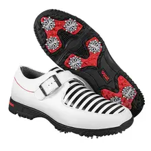 PGM Men’s Golf Shoes Genuine Leather Shoes British Style Waterproof Breathable (White)