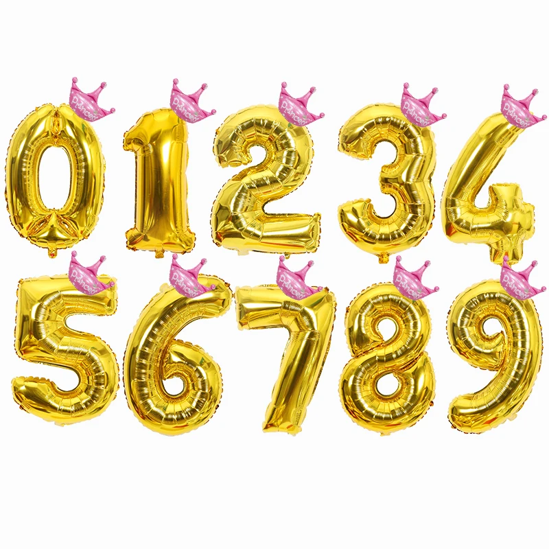 2 шт./лот 32 дюймов номер фольги Воздушные шары цифра воздушный шар Дети День рождения Дикие один украшения рисунок 30 Ans Decoracao Coroa - Цвет: gold pink crown