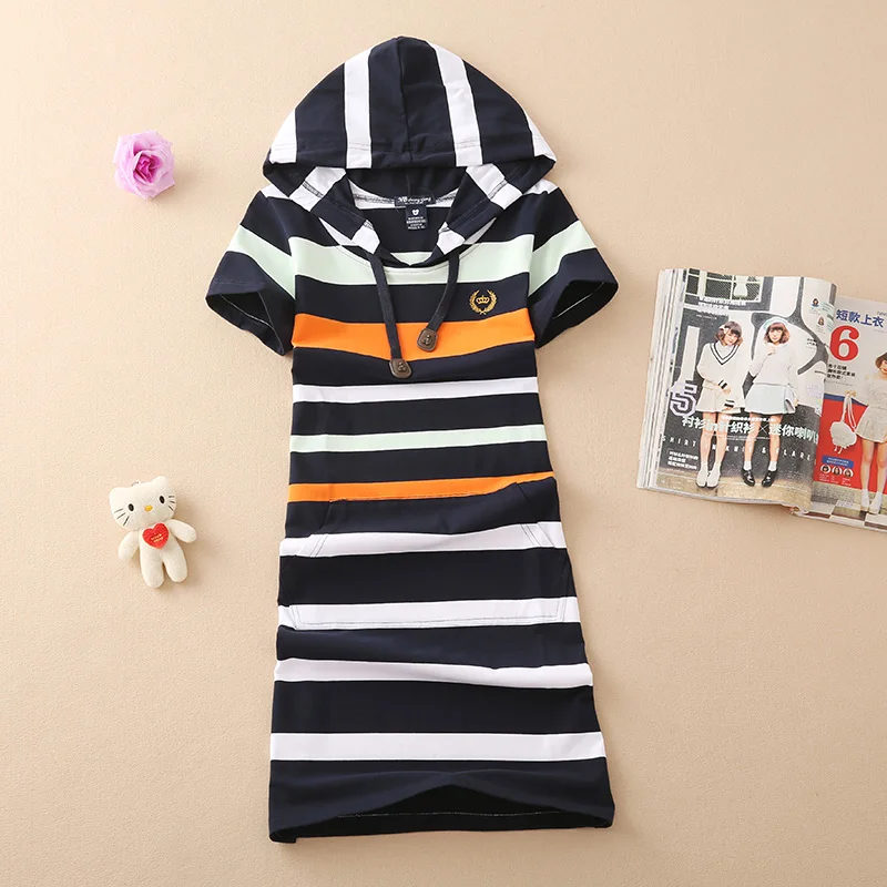 

Baharcelin 2XL 3XL Embroidery Casual Hooded Dresses De Festa T Shirt Femme Summer Tops Clothing striped Dress Ete Vestidos