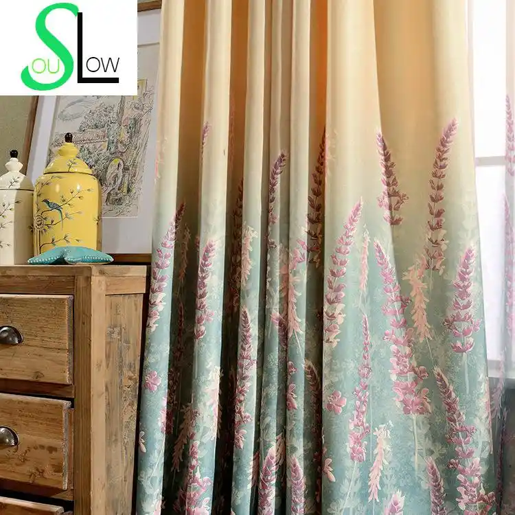 Lavender Printed Semi Shade Curtains For Living Room Gradient
