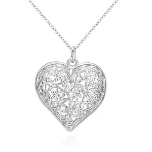 Hot sale silver plated pendant for gift Heart-shaped mesh flower frame classic Silver Pendant Femme Pendants Neckless Jewelery Hot sale silver plated pendant for gift Heart-shaped mesh flower frame classic Silver Pendant Femme Pendants Neckless Jewelery