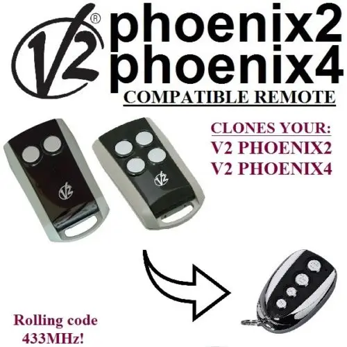 

V2 Phoenix 2, Phoenix 4 replacement remote control duplicator transmitter, 433,92Mhz CLONE