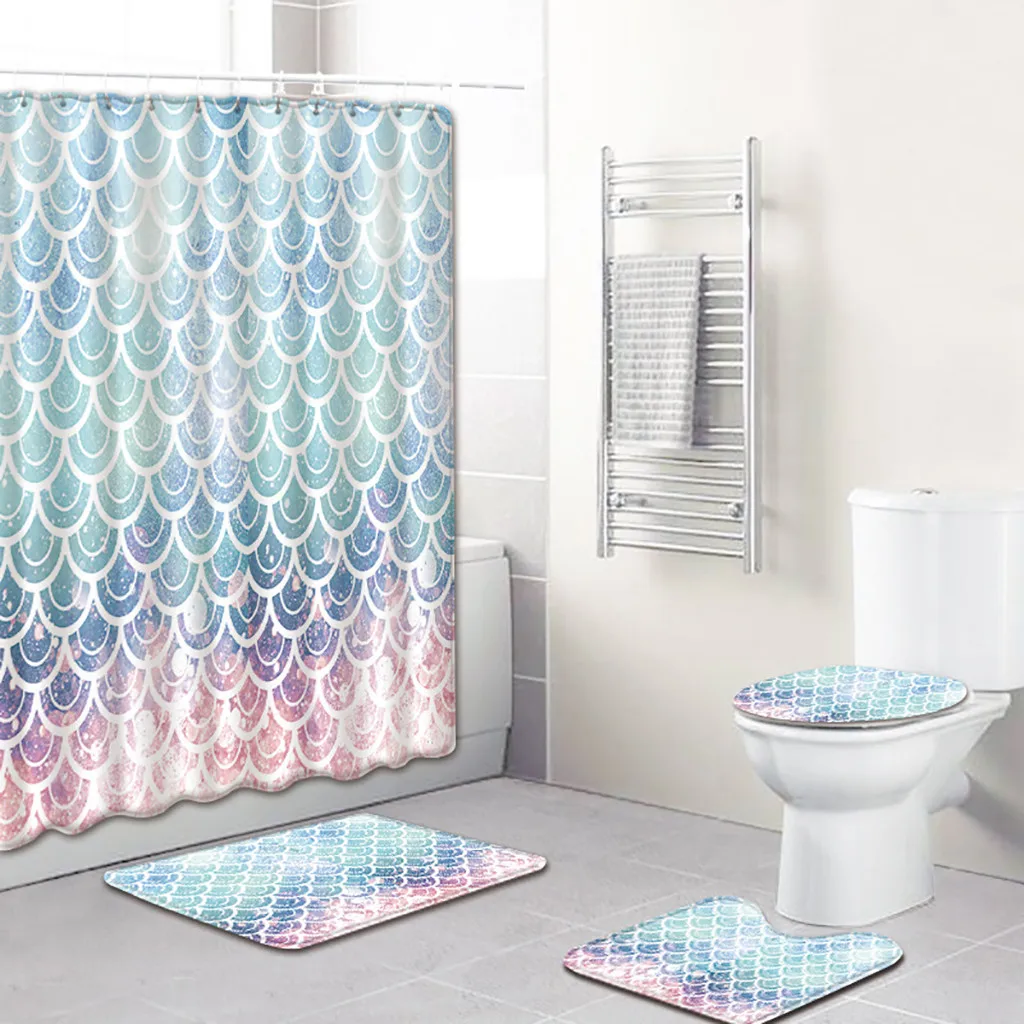 4 шт. набор занавесок для душа с ковровым покрытием, нескользящий коврик для туалета из полиэстера, высокое качество, занавески для ванной