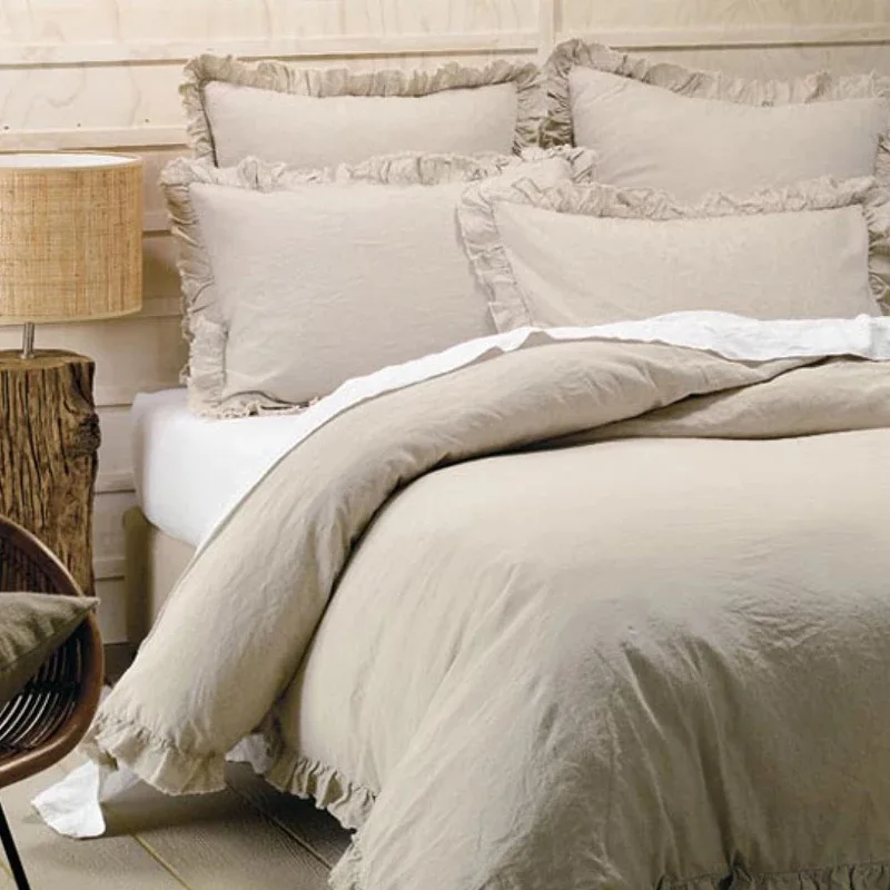 Natural linen Комплект постельного белья серый фиолетовый розовый цвет King queen размер плоский лист пододеяльник наволочки 4 шт. комплект на продажу - Цвет: Natural linen