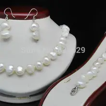 Mujer натуральный Форма 9-10 мм белый жемчуг барокко Цепочки и ожерелья* браслет* серьги оптом свадебные слово тонкой Moda