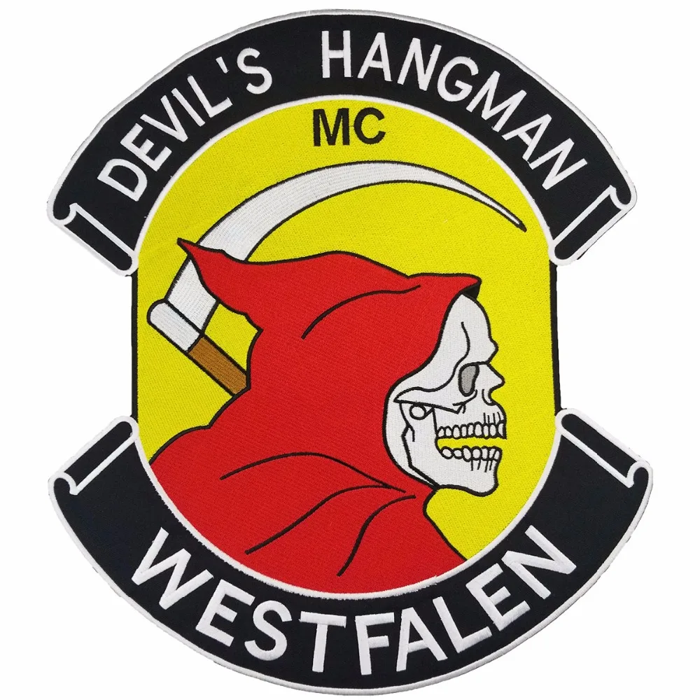 DEVIL'S HANGMAN WESTFALEN PATCH vest jacket back motorcycle patch embroidery iron-on cool biker delicate bag patches (1)