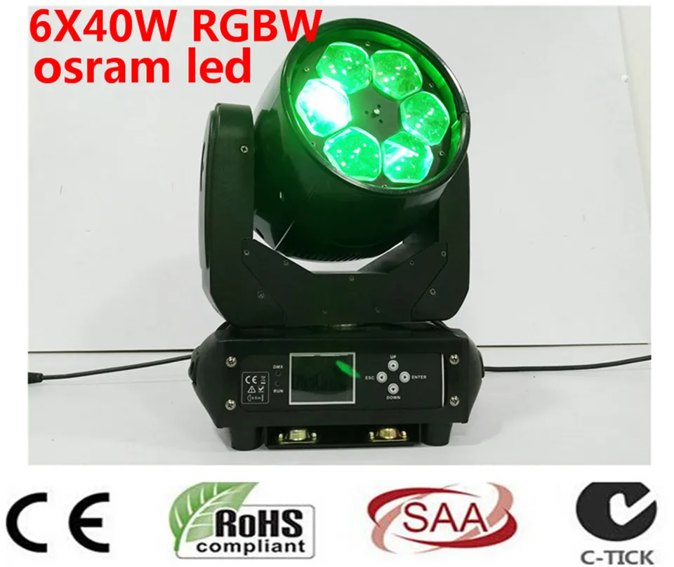 Увеличение луча LED WASH 6x40 Вт 4в1 RGBW ZOOM moving head beam light для бара effect led stage lighting dmx dj lights|dj light|beam lightzoom wash |