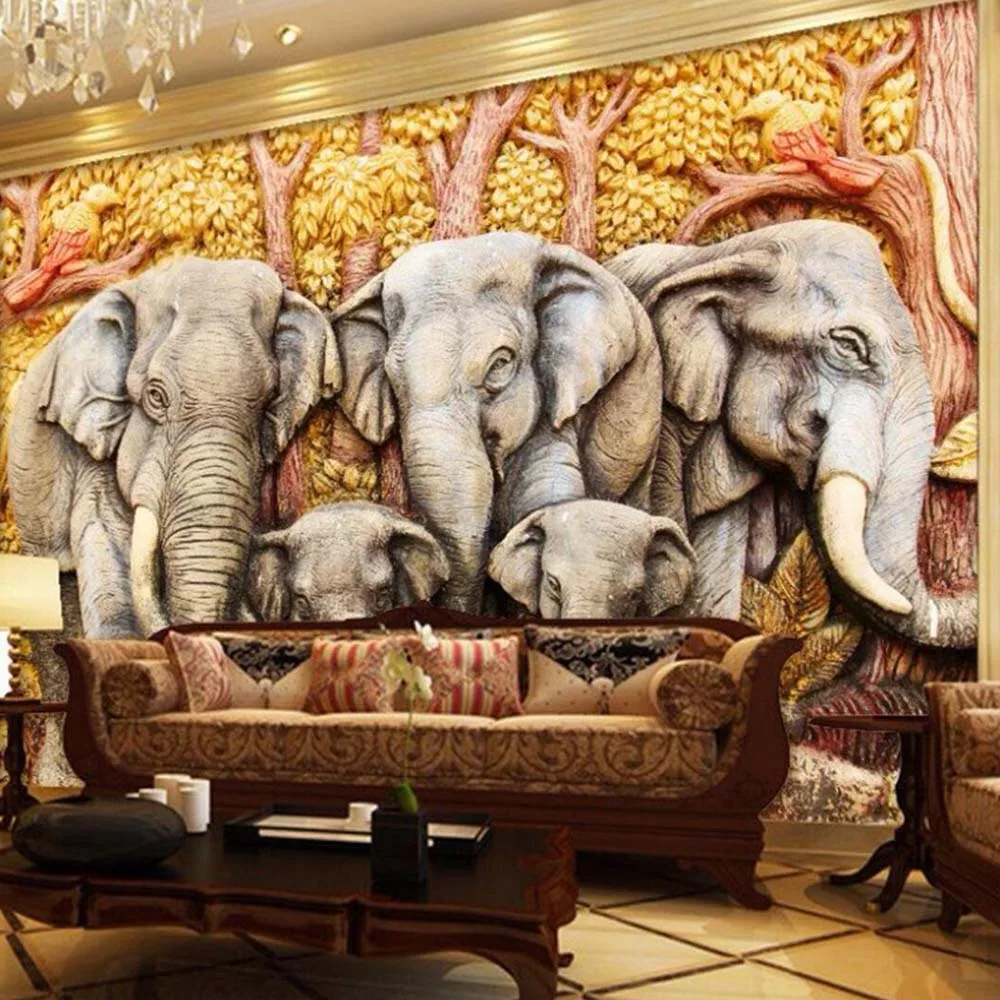 Tree Elephant Animal Photo Wallpaper Murals for TV Background Wall Art