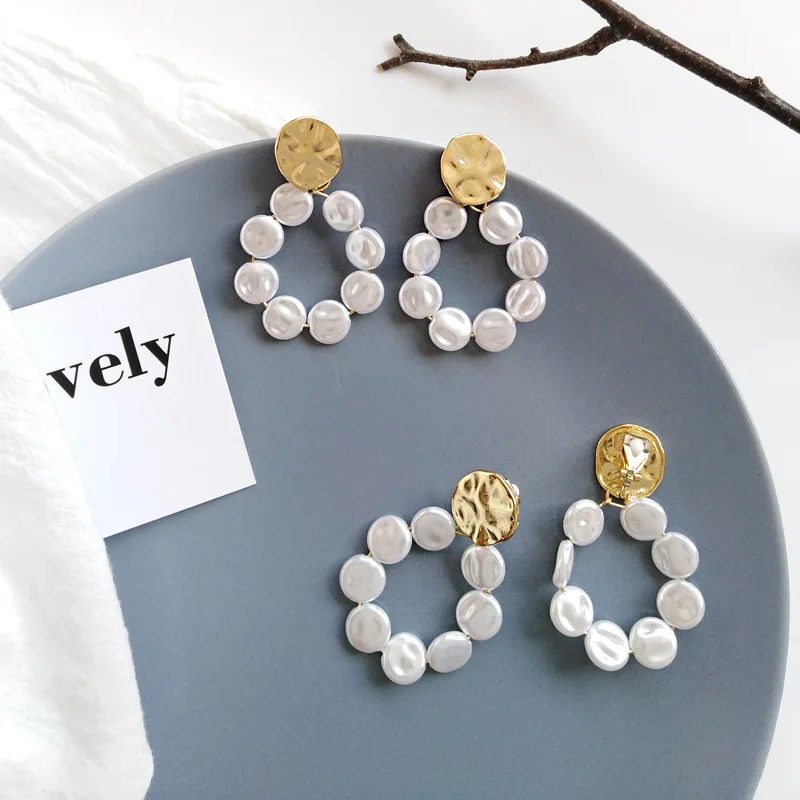 Модные элегантные геометрические круглые имитация жемчужные Клипсы Серьги без пирсинга для женщин Свадебные