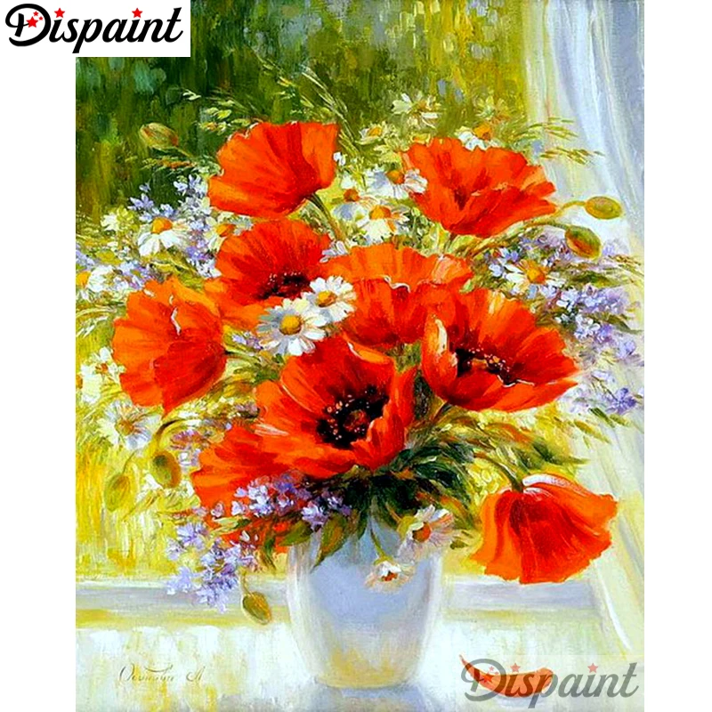 

Dispaint Full Square/Round Drill 5D DIY Diamond Painting "Red flower" Embroidery Cross Stitch 5D Home Decor A10555