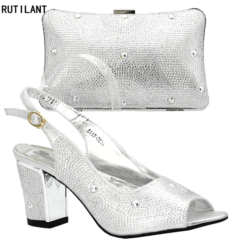 New Arrival Sliver Color Italian Shoes with Matching Bags High Quality