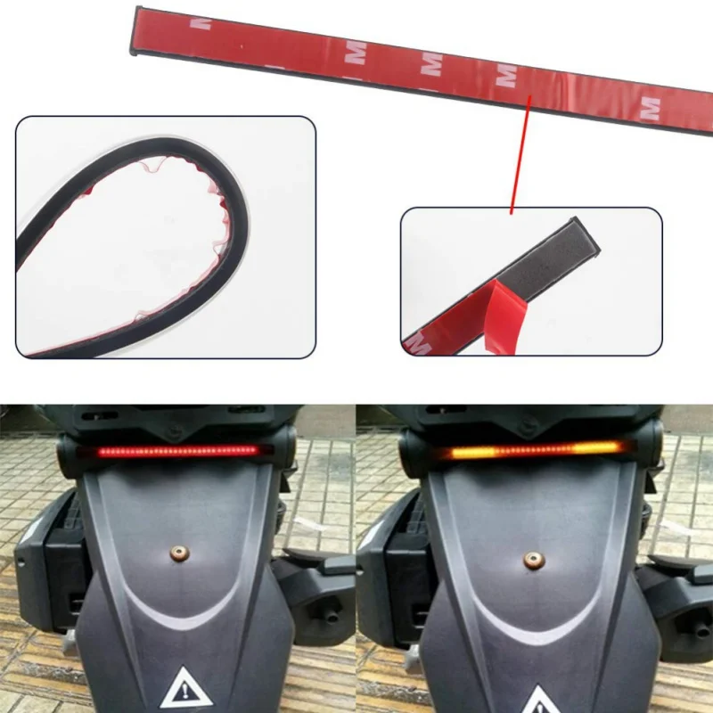 1Pcs Motorcycle Flexible 48 LED Brake Turn Signal Light Strip License Plate Tail Lights Off-road Waterproof Motor Brake Lighting