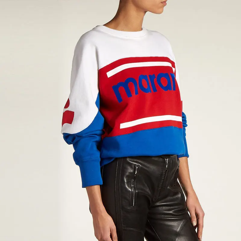 

2018 Woman Gallian logo SWEATSHIRT red and blue panels Cotton Pullovers Letters detail