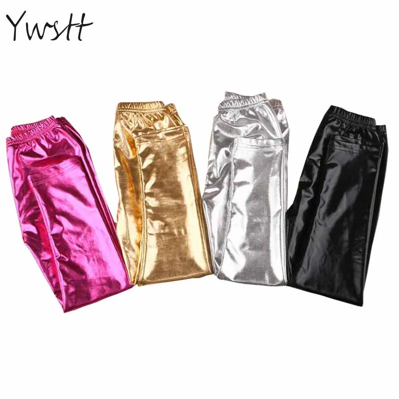 

Ywstt 2017 New Cool Girls Metallic Legging Girl Elastic Pencil Pant PU Faux Leather Kids Pant Kids Autumn Waterproof Pants