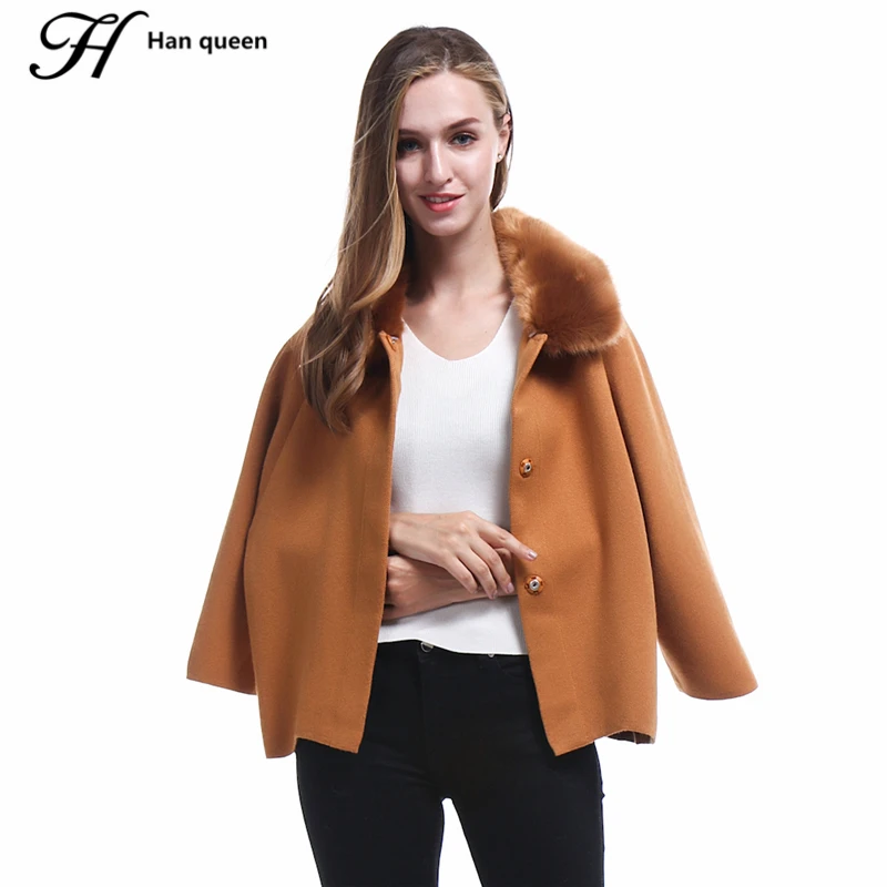 

H Han Queen Fur Collar Cardigan Autumn Winter Women Sweater Thick Elasticity Knitting Coat Cardigans Loose Casual Female Poncho