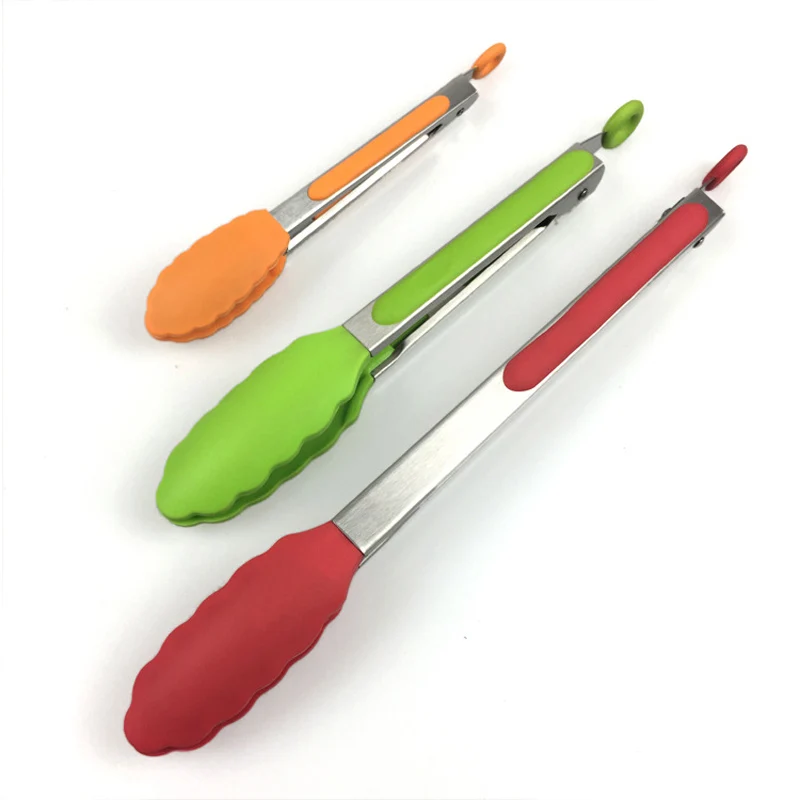New 2pcs 12inch and 9inch Stainless steel BBQ Tongs Locking Kitchen Tongs Silicone Cooking Salad