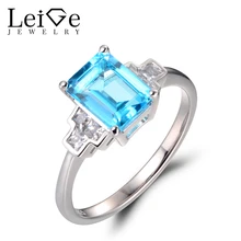 Leige Jewelry Wedding Rings Real Swiss Blue Topaz Rings 925 Sterling Silver Emerald Cut Gemstone font