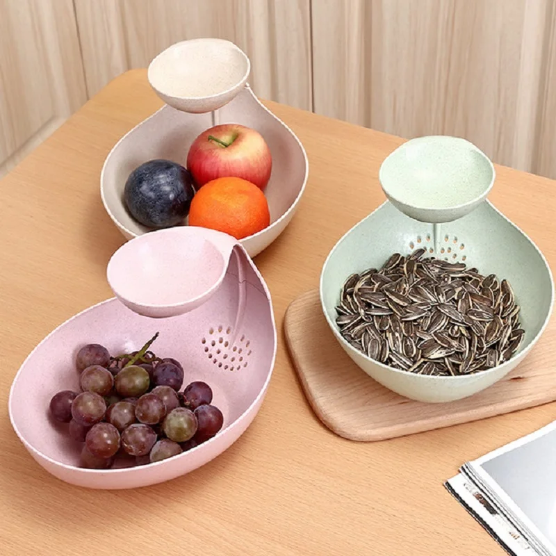 

Fashion Plastic Fruit Dish Snacks Double Layer Candy Plate Basket Peels Shells Multi-functional Fruit plate