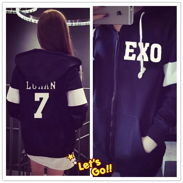 Kpop пальто для женщин с принтом EXO толстовка капюшоном спортивные костюмы