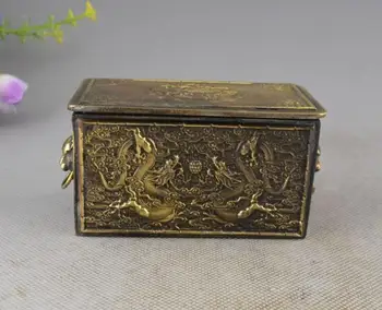 

OLD COLLECTIBLE CHINESE COPPER HANDWORK DRAGONS STORAGE BOX