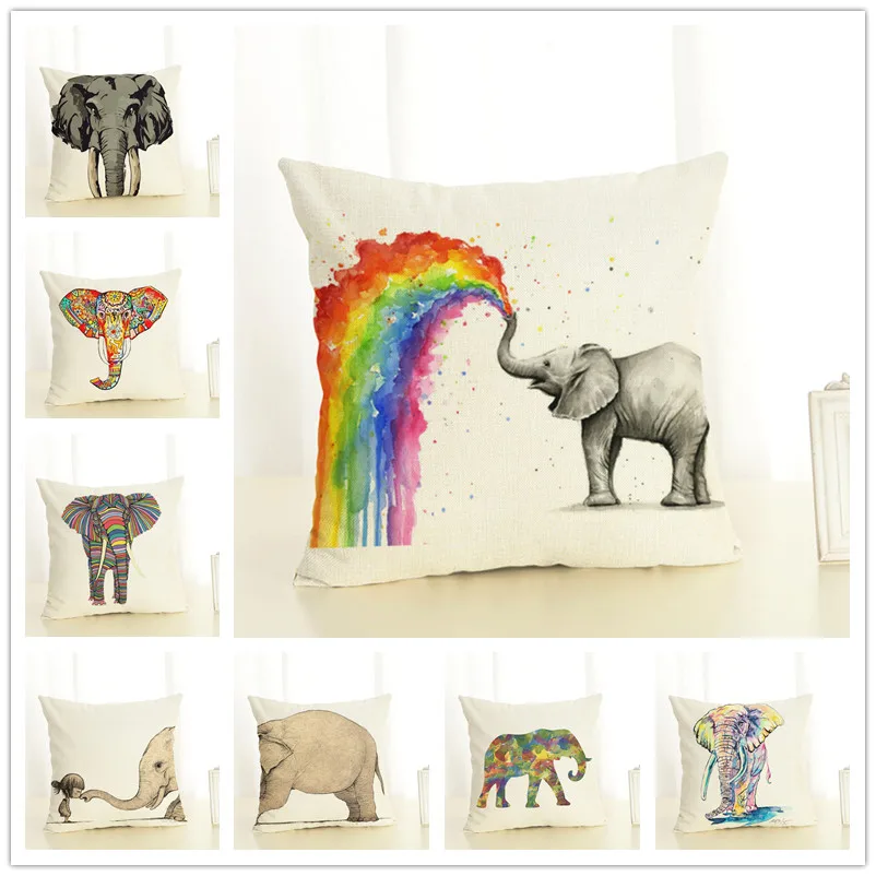 

Elephant Decorative Cushion Cover 45x45 cm Linen Square Throw Pillow Cover Decorative Pillow Cace