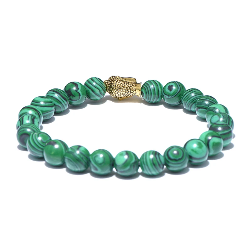 Роскошный Малахитовый Mala буддийский браслет зеленый натуральный камень античный Буда браслеты для женщин мужчин Религиозные ювелирные изделия аксессуары