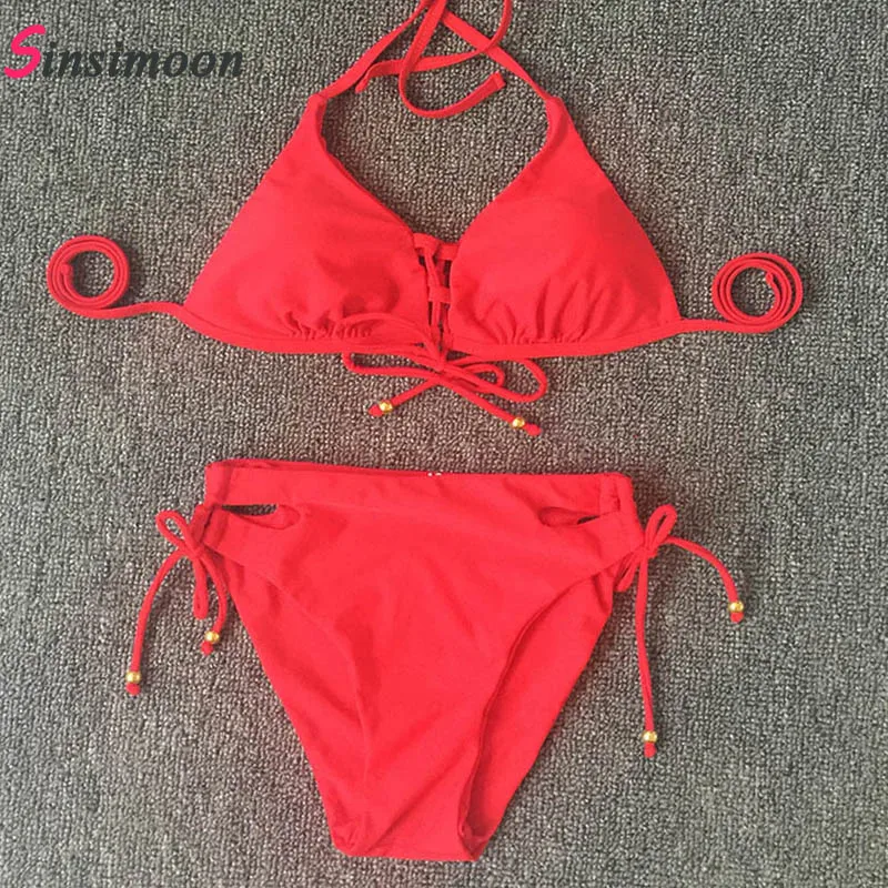 Женский купальник бикини с высокой посадкой красный бандажный|monokini red|monokini bathing