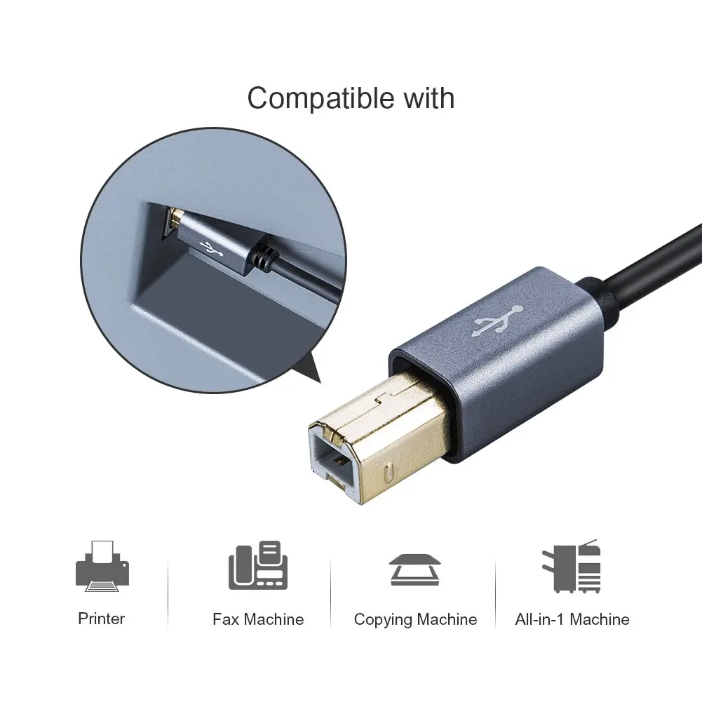 USB кабель USB для принтера 2,0 A мужской в B Мужской Шнур сканера, совместимый с hp, Cannon, Brother, Epson, Xerox, samsung и многое другое