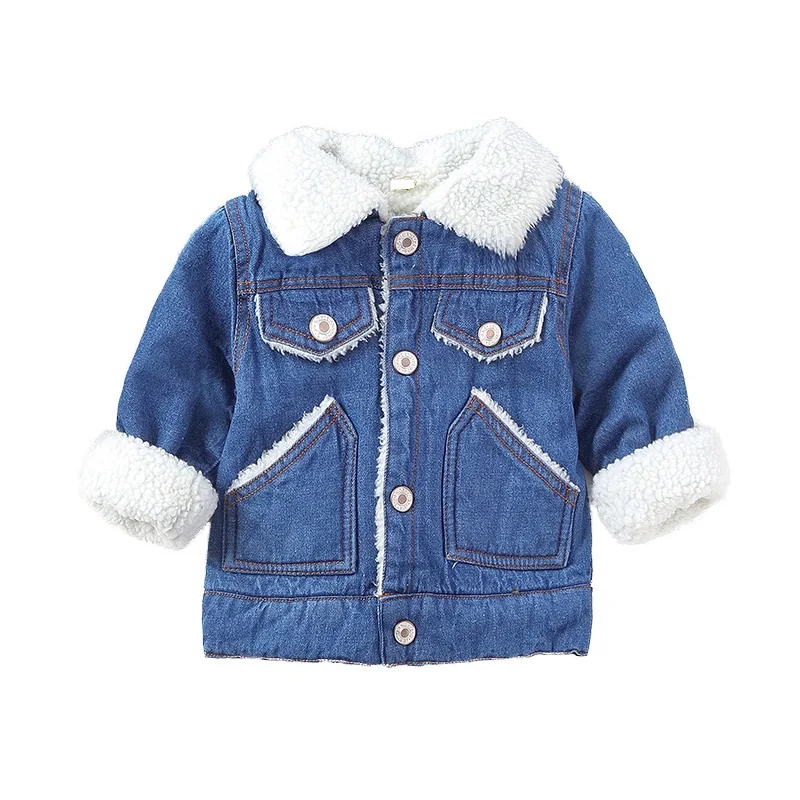 

2018 New Winter Kids Girls Denim Jacket Children Plus Thick Velvet Jacket Warm Coat Cotton Denim Outwear For Girl 2-4T