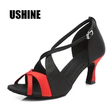 Для латинских танцев каблуки черный-красный 7 см/5 см Seqined ткань Сальса Танго танцевальная обувь женщина TY-B62