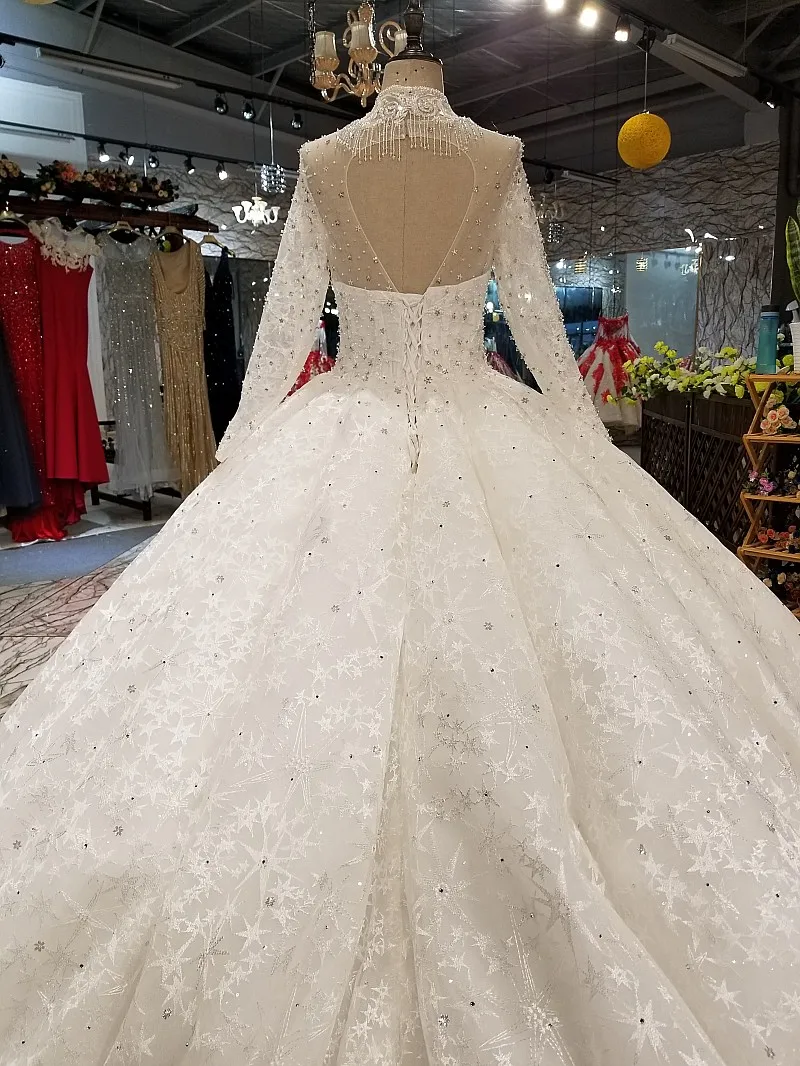 LS78000 свадебное платье с рукавамиРоскошные Дубай Большие размеры торжественное платье Длинные see-через рукав бальный наряд высокого